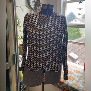 H&M cat print long sleeved lightweight blouse Sz 2